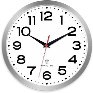 Atomic Wall Clock 12 Inch, Modern Clock Battery Operated Classic Analog Decorative for Kitchen, Living Room, Office, Bedroom, Bathroom (Silver)