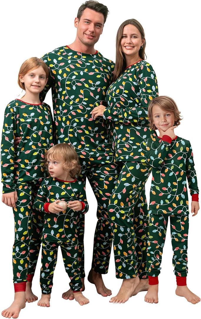 Rnxrbb 2025 Family Christmas Pajamas Matching Sets Holiday Xmas Christmas Pjs Jammies for Women Men Couples Adult Kids (Small, Green Christmas Lights)