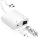 USB C to Ethernet Adapter, 2-in-1 USB C to RJ45 Ethernet Adapter with 60W Type C PD Charging Port Supports 100Mbps, LAN Network Compatible with iPhone 17/16/15, MacBook, Android