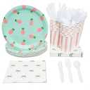 Blue Panda Pineapple Party Supplies Pack Plates Cups Napkins (Serves 24)