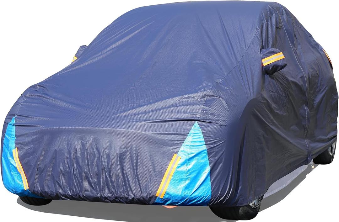 Tesla Model Y Car Cover Waterproof All Weather, 6 Layers Outdoor Full Exterior Cover Rain Sun UV Snowproof Protection with Zipper Cotton, Mirror Pocket and Charging Port
