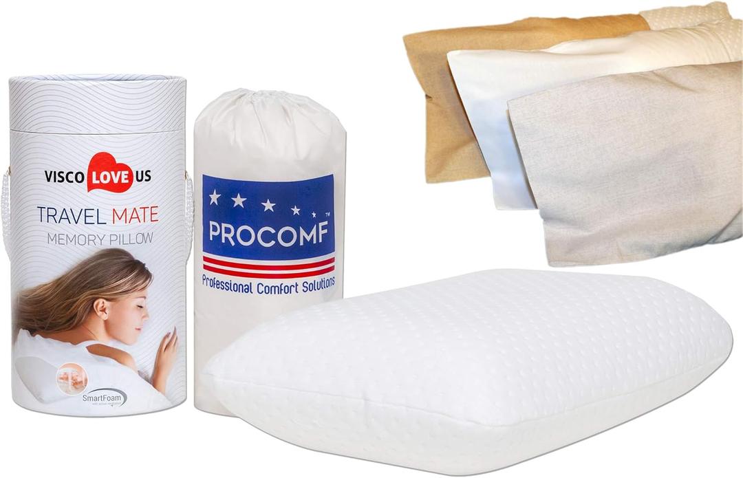 ProComf Travel and Camping Mate/Baby/Kid's/Teen's/Adult's Memory Foam Pillow (Snow White with Covers)