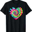 Tie Dye Valentines Colorful Hearts Day Men Women Kids T-Shirt (Black, L)