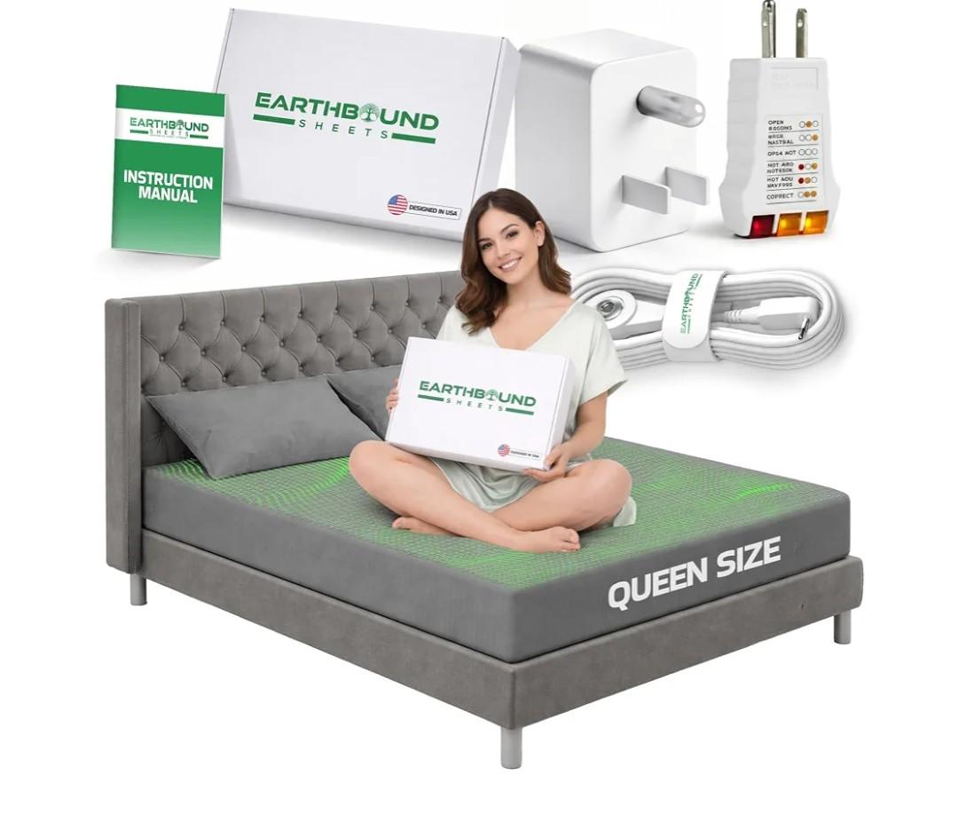 Earthbound Grounding Well Bed Sheets Queen Size - 90% Organic Cotton, 10% Pure Silver Infused Sheet | Fitted Well Deep Pocket Groundingwell Bedsheet, Improve Sleep with Our Earthing Sheets - (Gray)