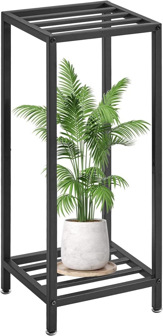 IBUYKE 30 Inch Tall Plant Stand Indoor, 2 Tier Metal Corner Plant Stand, Modern Square Plant Shelf Flower Stand for Living Room Patio Balcony Garden, Black TMJ070B