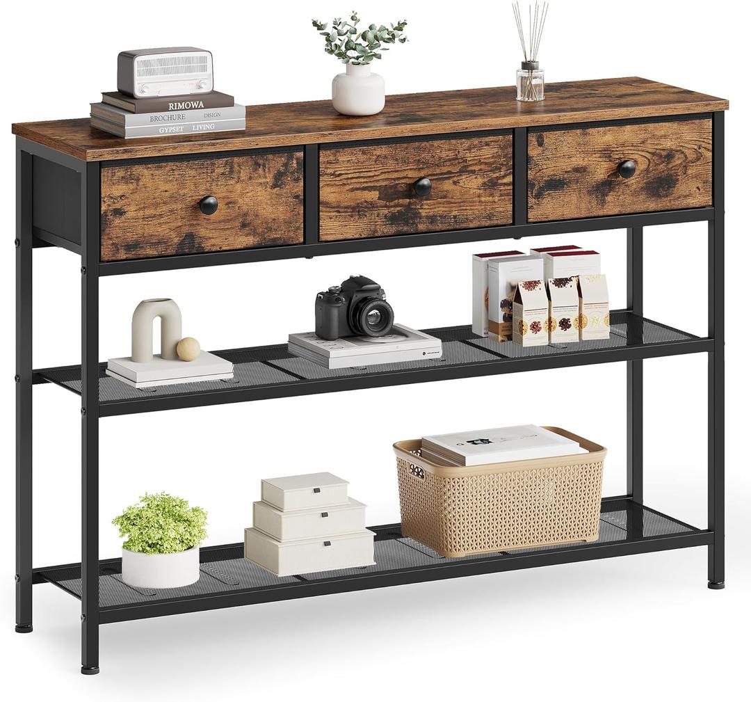 SONGMICS Console Table with 3 Fabric Drawers, Narrow Entryway Furniture, 11.8"D x 38.9"W x 31"H