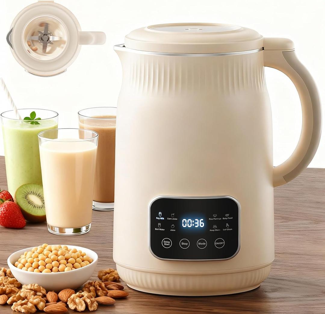 50oz Nut Milk Maker Machine(Stainless Steel) Blender, 8-in-1 Automatic Soy Milk Maker for Vegan, Homemade Almond/Coconut/Oat Plant-Based Milk with 18H Delay Start,4H Keep Warm, Self-Clean& Boil Water