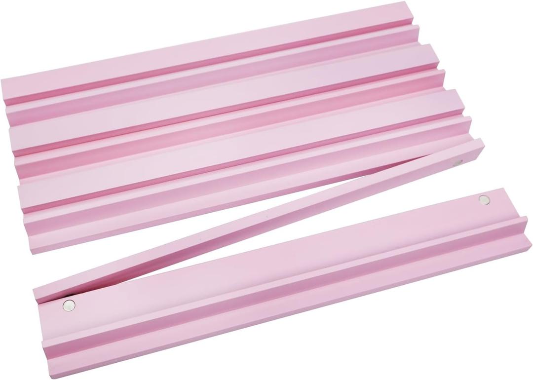 Pink Mahjong Racks with Pushers Magnetic, Set of 4 Wooden Mahjong Tile Racks with Pusher for American Mah Jongg, Easy Storage & Travel, 17 inches