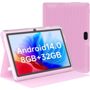 HOTTABLET Tablet 7Inch Android 14.0 with Protective Case, 8GB(3+5GB Expand) RAM+ 32GB ROM, IPS Screen, Dual Camera, Bluetooth 5.0 WiFi Tab (Pink)