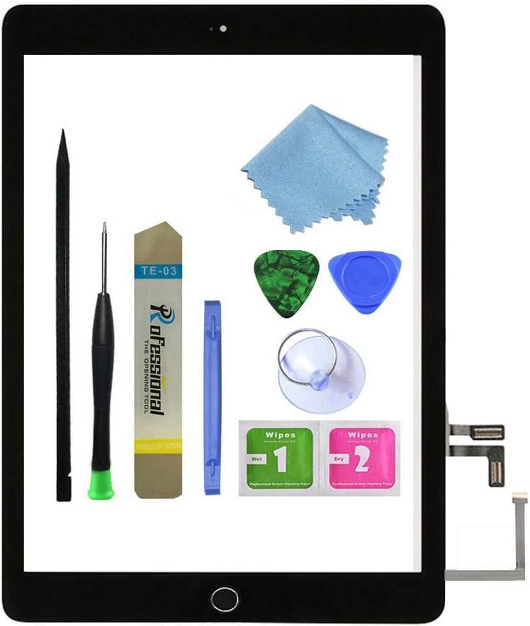 for Black iPad 5 2017 9.7 inch A1822, A1823 Touch Screen Digitizer Assembly Replacement with Home Button, Camera Bracket, Pre-Installed Adhesive, Tool Repair Kit