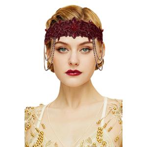 BABEYOND 1920s Flapper Headpiece Roaring 20s Headband Great Gatsby Headband for Women Vintage Hair Accessory (Red)