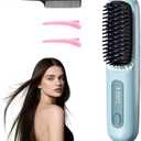 Go Brush Pro 2025 New Cordless Hair Straightener Brush - 199 Million Negative Ions, Compact & Travel-Friendly with LED Display, 4000mAh Rechargeable, Anti-Scald Mini Hot Comb for Women (Blue)