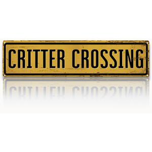Rustic Farmhouse Metal Tin Sign, Critter Xing Sign, Vintage Animal Road Signs for Porch, Yard, and Farmhouse, Animal Crossing Warning Signs, Perfect for Garden and Road, 15.7 x 3.9 inches