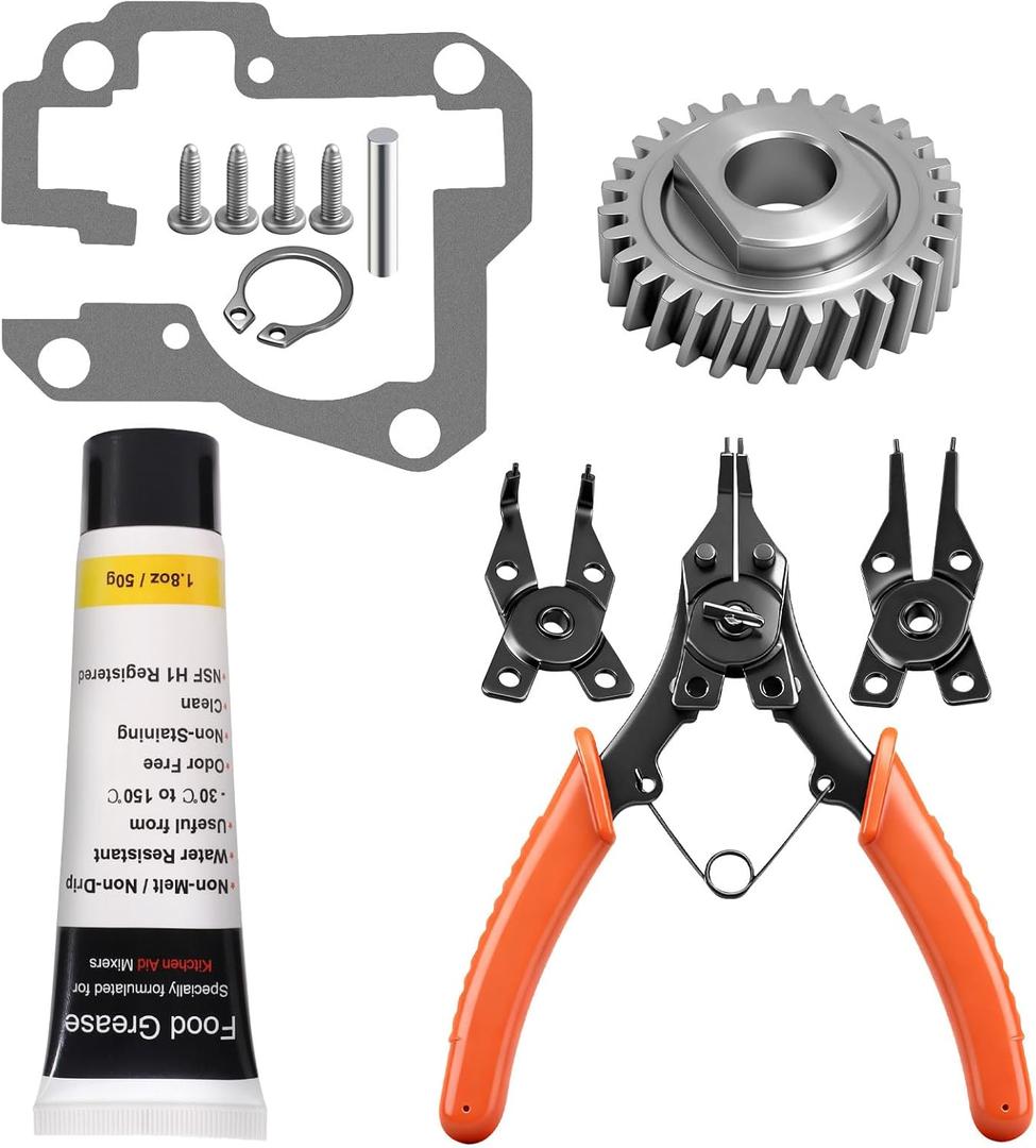 1x W11086780 Worm Gear & 1x 9709511 Gasket Kit Compatible With Whirlpo-ol/Kitchen Aid 5QT & 6QT Stand Mixer with Worm Gear Replace WP9706529, EA774065, 1094120 Models (1x Food Grade Grease)