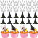 24 Pcs Witch Hat and Crown Cake Topper Witch Birthday Party Decorations Mini Wizard Hats Silver Crown Cupcake Toppers Princess Cake Accessories for Birthday Party (Classic)