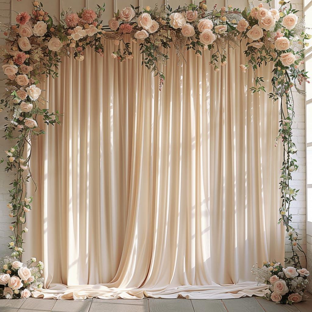 10x10ft Wrinkle Free Backdrop Curtain for Parties Soft Fabric Drapes Wedding Cream Curtain Backdrop for Birthday Party Decorations Background for Photography 5x10ft, 2 Panels
