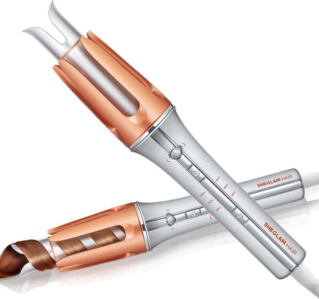 SHEGLAM Automatic Curling Iron 1 1/4 inch with 3 Temperatures Fast Heating, 2-Way Rotation, Anti-Scald, Anti-Tangle Rotating, Automatic Shut-Off for Hair Styling (Rose Gold)