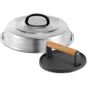 BBQ Accessories 12 Inch Round Stainless Steel Basting Cover - Cheese Melting Dome Round Cast Iron Grill Press Kit for Hamburger Bacon Steak, Best fits for Blackstone Camp Chef Flat Top Griddle Grill