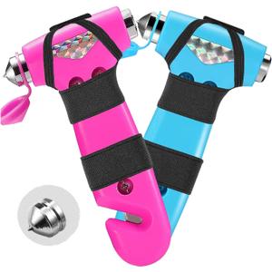 2 Pack Car Safety Hammer, 3-in-1 Emergency Escape Tool Window Breaker and Seat Belt Cutter with Light Reflective Tape for Family Safety Emergency Car Escape Tool for CarPink Blue