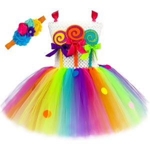 O'COCOLOUR Rainbow Candy Tutu Dress for Girls 3-10 Years Halloween Birthday Party Dress Up Costumes