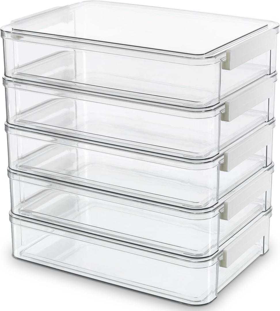 Citylife 5 PCS 6 Qt Plastic Storage Bins with Lids and Latches, Portable Project Case for Drawers, Clear Stackable File Box for Organizing A4 Paper, Letters, Documents, Art Supplies, and Crafts (5 Packs-Large, Clear White)