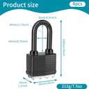 4 x 4 Packs Waterproof Padlocks with Keys for Outdoor use, Covered Heavy Duty Laminated Steel Lock, 1-9/16 Inch. Wide, Long Shackle Padlock for Storage Unit, Sheds, Garages and Fence(4 Pack)