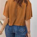 SHENHE Women's Plus Size Tie Front Tops Flounce Sleeve Deep V Neck Crop Casual Blouse Top (Brown, XXL)