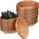 20 Pack Oval Small Plastic Bread Basket 9.8 x 7.1 x 2.8 Inch Wicker Basket for Serving Woven Food Storage Baskets for Home, Kitchen, Restaurant, Storing Bread, Fruits, Vegetables, Brown