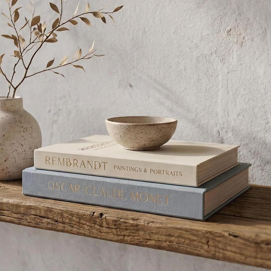 Beautiful Decorative Books - Set of 2 Linen Boxes Enhance Your Coffee Table, Bookshelf or Mantel Decor - Stylish Fake/Faux Books for Modern Home Decoration, Photo Storage and as a Keepsake Box