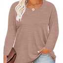RITERA Plus Size Tops for Women Long Sleeve Basic Tshirts Womens Casual Oversized Crewneck Tunic Tops Solid Color Khaki Shirts Winter Fall Blouse 5XL 26W 28W (Beige, XXXL)