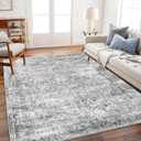 Area Rug 6x9 Washable Rug Gray Vintage Traditional Floor Cover Thin Rug Retro Kitchen Indoor Distressed Non Slip Carpet Floral Print Mat Living Room Bedroom Dining Room (6' x 9' (Rectangular), Grey)