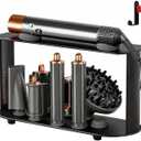 Lasvea Holder for Dyson Airwrap Attachments| 8 Holes Metal Storage Rack with Protective Silicone Pad | Countertop Organizer for Dyson Diffuser Accessories & Curling Iron with Self-Adhesive Hook, Black