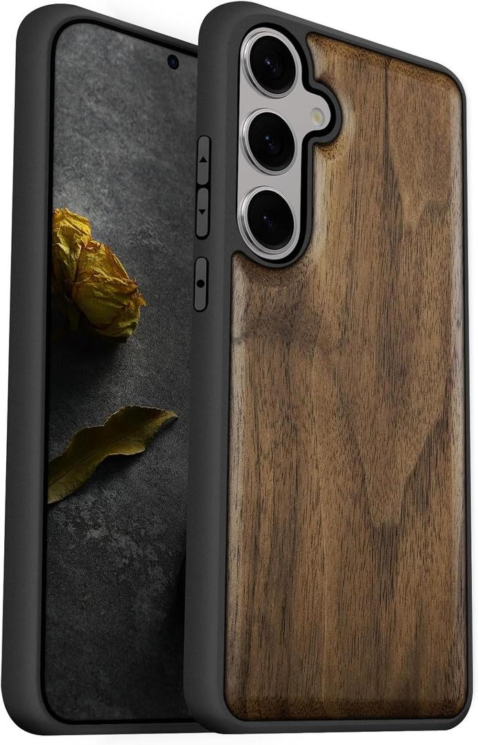 Carveit Wood Case for Galaxy S25 Case 2025 [Natural Wood & Black Soft TPU] Shockproof Protective Cover Unique Wooden Design Compatible with Samsung S25 (Natural Wood-Walnut)