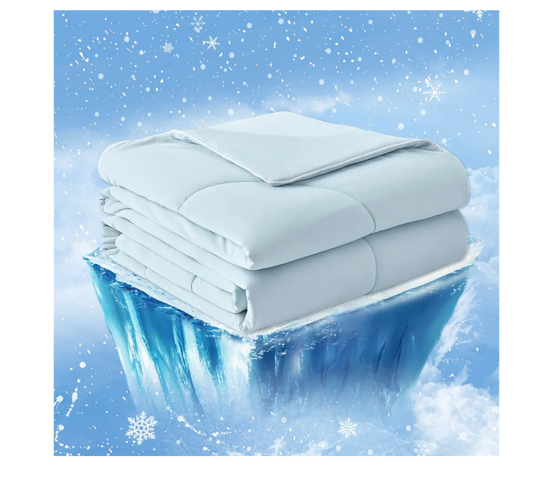 Cozy Bliss Cooling Comforter Queen Size, Cooling Blankets for Hot Sleepers and Night Sweats, Blue Summer Comforter for Queen Size Bed, Breathable Soft Lightweight Silk Smooth