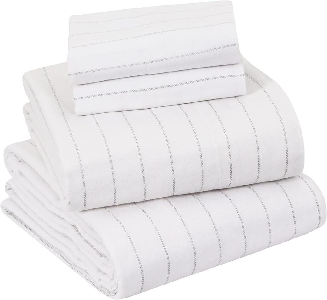 Flannel Sheet Set - White Pin Stripe -Twin