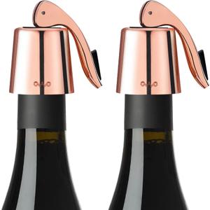 OWO Stainless Steel Wine Bottle Stopper, Reusable Wine Saver with Silicone Seal, Decorative Bottle Sealer, Keeps Fresh (Rosegold, 2 Pack)