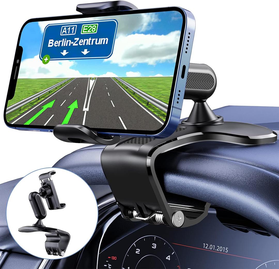 360 Degree Rotation Dashboard Cell Phone Holder for Car Clip Mount Stand Suitable for 4 to 7 inch Smartphones (Black)