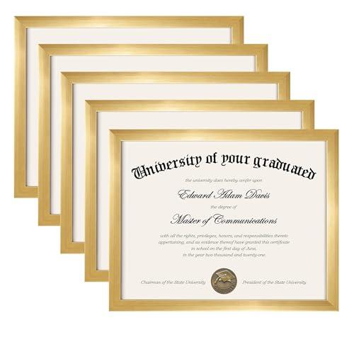 upsimples Certificate Frame with High Definition Glass, 8.5 by 11 Picture Diploma Document Frames for Wall and Tabletop, Gold, 5 Pack