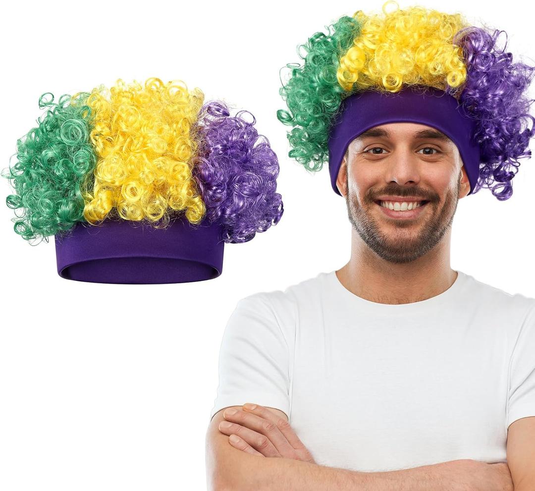 Hairy Headband Crazy Hair Day Fun Wig Hat Costume Accessory for Women Men Spirit Week Halloween Cosplay Sport (Mardi Gras)