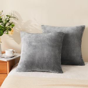 BEDELITE Velvet Pillow Covers 18x18 with Zipper, 2 Pack Super Soft Square Pillow Covers for Bedroom, Sofa, Couch,Luxury Cozy Fleece Pillowcases for All Seasons(18x18 Inches, Gray) (18" x 18" (Pack of 2))