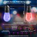 Voneta Outdoor RGBW String Lights, 49ft 15 Bulbs Patio Lights with Remote & APP, S14 Dimmable Color Changing IP68 Waterproof Dimmable LED Hanging for Garden Yard Porch Party