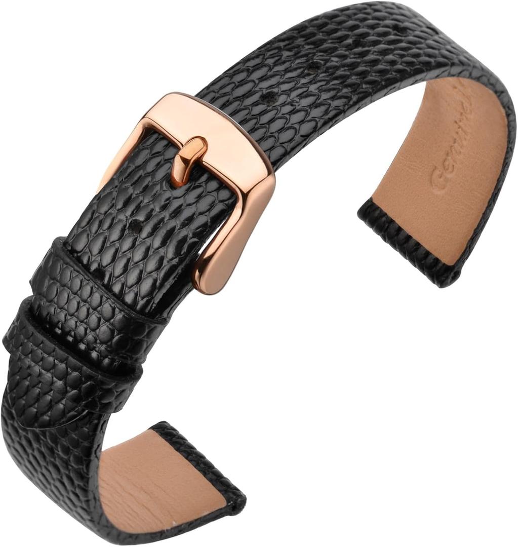 ANNEFIT Women's Leather Watch Band 10mm 12mm 13mm 14mm 15mm 16mm 18mm 20mm, Lizard Grain Slim Thin Replacement Strap