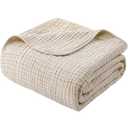 2 qty Yoofoss Muslin Blanket 100% Organic Cotton Throw Large 90" x 90" for Bed Couch Summer Gauze Blankets for Adults Lightweight and Breathable Apricot White