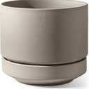 LE TAUCI 12 Inch Pots for Plants with Saucer | Ceramic Outdoor & Indoor Planter Pot for Plants | Drainage Hole, Mesh Pad & Plug | Unglazed Porous | Modern for Home, Office and Patio  Neutral Gray