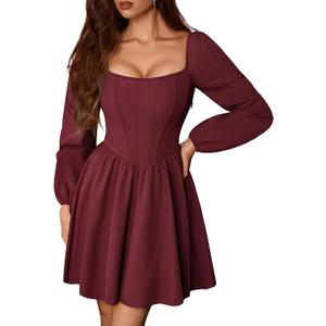 Scarlet Darkness Renaissance Corset Dress Long Sleeve Party Mini Dress, Size 12 (Red)