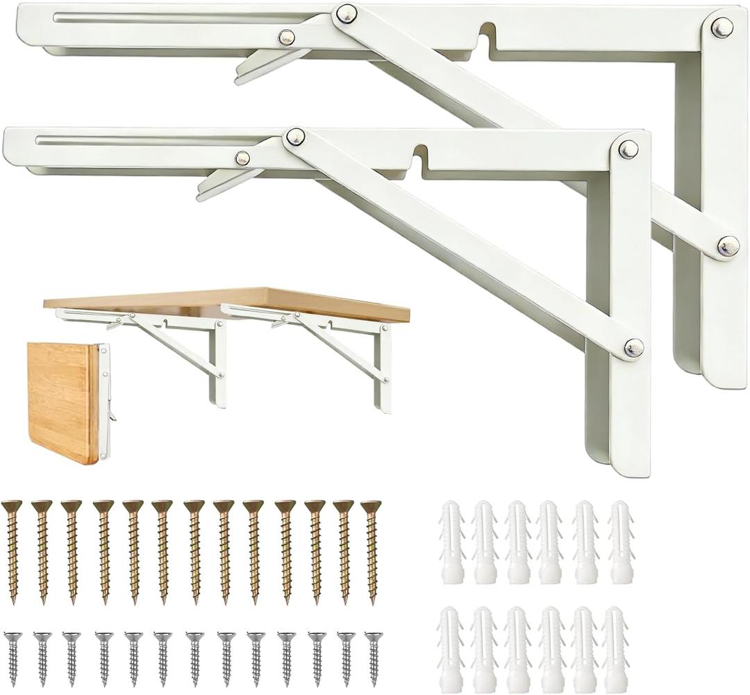 Folding Shelf Brackets, Folding Shelf Hinge Heavy Duty Shelf Brackets, Brackets for Foldable Shelf, White, 20 Inch 2 Pcs