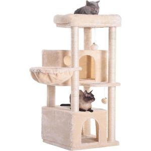 Hey-brother Cat Tree,Multi-Level Cat Condo for Large Cat Tower Furniture with Sisal-Covered Scratching Posts, 2 Plush Condos, Big Plush Perches MPJ011M (Beige)