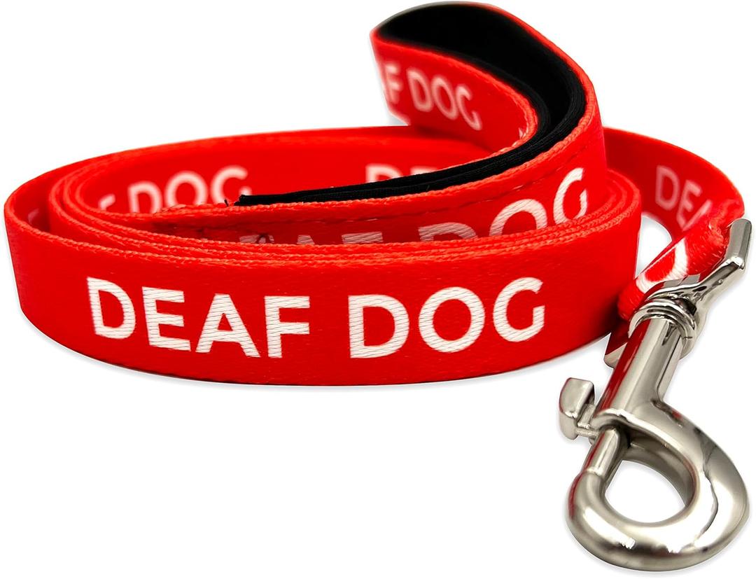 Deaf Dog Leash - Hard of Hearing Warning - Hearing Impaired Dog - No Limited Hearing - Deaf Alert Padded Handle Accessories for Small Medium Large Dogs (Red, Medium)