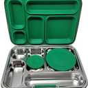 LCHLZZ Stainless Steel Bento Box, 5 Compartments Bento Lunch Box with 2 Containers, Leakproof Metal Bento Box, 304 Stainless Steel Lunch Box Containers for Office, Travel, Dishwasher Safe, Green