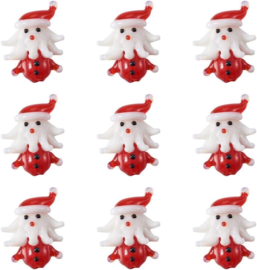 10Pcs Handmade Lampwork 3D Santa Claus Beads Cartoon Father Christmas with Big Beard Xmas Glass Beads for Christmas Theme Jewelry Necklace Earrings Key Chains Making and House Decor Hole 1.6mm